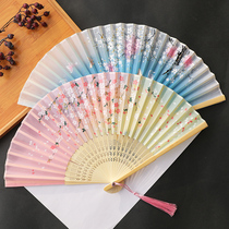 Fan antique folding fan Chinese costume Chinese costume Chinese costume dance fan female children summer folding fan tassel bamboo fan gift
