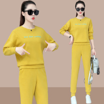 Spring Autumn Season Loose Round Collar Sweatshirt Fashion Casual Wear Big Code Long Sleeve Head Two Sets of Aging Sports Suit Women
