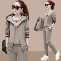 Sports set womens three-piece fashion fashion 2021 new spring and autumn foreign style casual sweater large size womens clothing