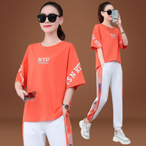 Harenceladon suit ladies Summer loose big code Tide Cards Fashion Sportswear Korean version Leisure Two sets