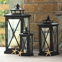 European style Chinese wrought glass portable lamp retro candle holder outdoor courtyard floor lantern Lantern wedding ornaments