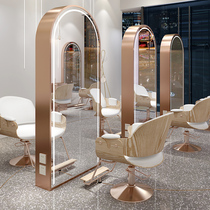  Net celebrity barber shop mirror with lamp beauty salon mirror Hair salon special double-sided hair cutting mirror Hair salon barber mirror
