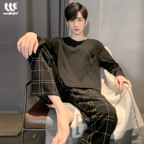 Pajamas mens spring and autumn cotton long sleeves cotton teen tide brand students can wear autumn and winter homewear sets