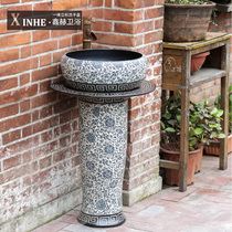 Table basin wash basin Ceramic column balcony column Basin home bathroom floor-to-ceiling art washbasin personality