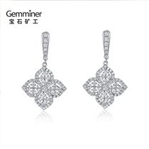 Gem miner 18K white gold clover diamond earrings female diamond ear buckle color gold Classic Custom