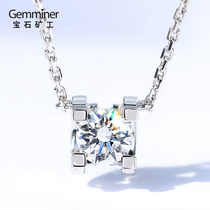 Gemstone miner 18k platinum bull head diamond necklace real diamond 50 points single diamond pendant female one diamond choker