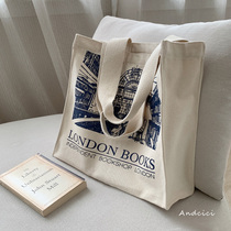 London Bookstore ~ vintage Retro Design Canvas Shoulder Bag Large Capacity Shopping Bag Male and Female Student Schoolbag