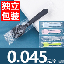 Disposable cake fork spoon plastic three-tooth spoon fork four-color optional extra-thick frosted independent packaging 100