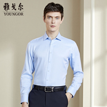 Youngor long sleeve shirt Spring and Autumn new business casual cotton no iron blue exquisite shirt mens 2127