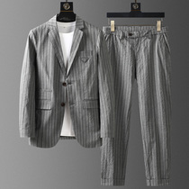 Autumn business light luxury suit suit suit comfortable thin and Breathable High-end vertical grain stretch stretch fabric casual suit men