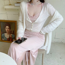 RomanceOfGirl gentle knife soft pink rose color group wool cardigan swing collar long skirt