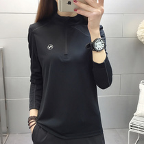 Outdoor womens quick-drying T-shirt Womens long-sleeved stand-up collar stretch slim slim section thin running hiking hiking T-shirt