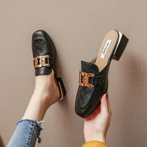 Baotou half slippers 2021 new summer half-holder middle heel infrared wear muller sandals size women's shoes 41-43