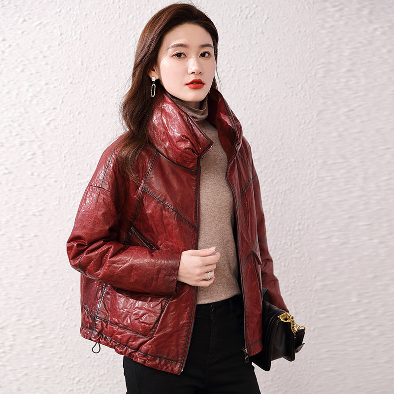 Haining leather womens sheepskin down jacket medium-length high-end collared jacket winter thickening 2020 new model