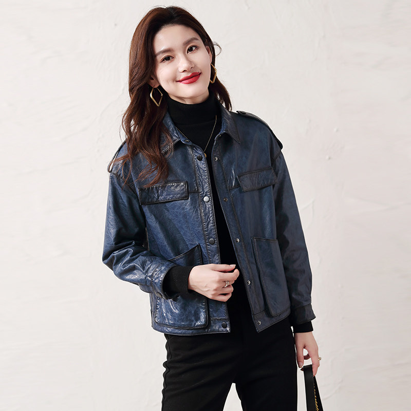 Retro collection Turkish leather women sheepskin short locomotive small leather jacket jacket 2021 new