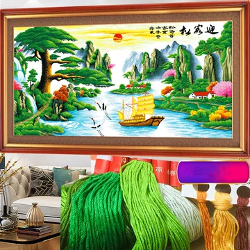 十字绣 クロスステッチ ハンドメイド 【迎客松】 招財版 手作業 迎客松十字绣-迎客松十字绣促销价格、迎客松十字绣品牌- 淘宝