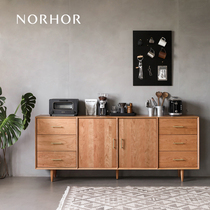 Nordic expression GUAN solid wood dining side cabinet Japanese antique retro simple Cherry wood storage storage TV cabinet#
