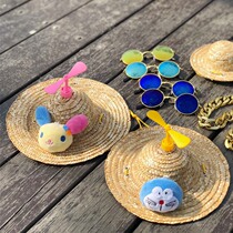 Big dog straw hat dog hat pet straw hat big dog sunglasses big dog necklace summer rotating straw hat