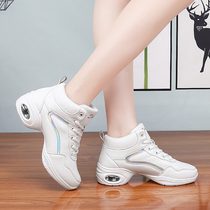 White Dance Shoes Women With Leather Face Square Dance Shoes Soft Bottom Water Soldiers Dancing Shoes High Help New Adult Jazz Shoes