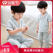 2021 new summer boys home clothes baby pajamas thin children Foreign style short sleeve set cotton air conditioning clothing