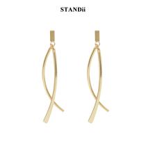 STANDii hands for extremely minimalist design with slim-ear nail high-grade trendy line cross earrings