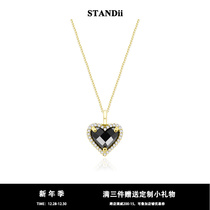 STANDii hand-made matching black love necklace exquisite versatile retro peach heart French pendant sweater chain