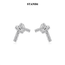 STANDii hand for high quality knotted ear nails zircon micro flash inlaid diamond earrings delicate everyday commute small