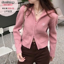 Cactishop Korean drama female main coat early autumn design sense niche short double zipper Polo collar sweater 3 colors