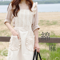  Jeon Ji-hyun ins Korean retro fashion cotton and linen apron Pure cotton lace Home beauty florist overalls