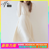  Cold wind womens high-end sense of early autumn new dress waist thin sweet dating temperament French long skirt trend