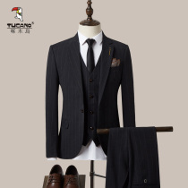  Woodpecker suit suit Male business casual striped suit Professional formal Best man suit Groom wedding dress Male