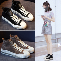 Hong Kong leather high-top shoes women 2021 Spring and Autumn New Wild shell head womens shoes leisure sports flat shoes