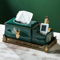 Light luxury tissue box living room coffee table multi-function remote control storage box creative emerald box high-grade American