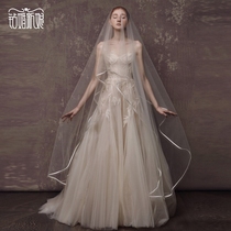 Bride wedding Mori light main wedding headgear headgear photo props license registration photo soft yarn satin edging