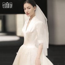 French long sleeve satin light main wedding dress simple 2021 New Bride out tailing temperament little princess style