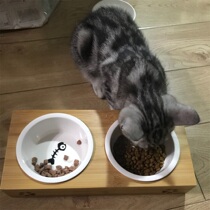 Pet double bowl English short Rice Bowl Garfield Bowl protection spine dog basin rice bowl Cat teddy dog bowl ceramic food bowl