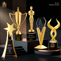 Metal Trophy Customized Oscar Gold Creative Crystal Trophy High-end Atmosphere Annual Awards Lettering Customized Lettering