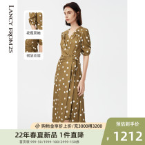 Langzi French wrap-up polka dot print tea break skirt new puff sleeve dress for summer 2022
