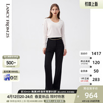 Lanzy Retro Microlao Black Side Open Fork Pants Children 2022 Spring New High Waist Straight Cylinder Hew Suit Pants