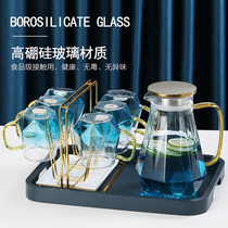 Boutique Diamond cold water glass pot marble cup large capacity household high temperature resistant explosion proof cold white tea set