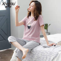 New step summer pajamas womens summer 2021 new cotton thin short-sleeved home wear two-piece suit can be worn outside
