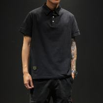 Hong Kong pop brand ins lapel T-shirt short-sleeved mens Japanese wild fat plus size POLO shirt summer solid color half sleeves