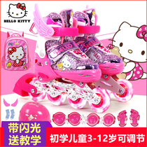 Hello Kitty skates Kids skating roller skates Full flash Set 3-12 years old girl beginner adjustable size