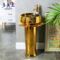 European-style golden art column basin ceramic one-piece washbasin floor type basin vertical wash basin column Basin