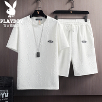 Flower Playboy short sleeve T-shirt for mens summer casual suit Mens set with a pair of handsome thin and long sleeve vets