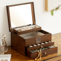 Earrings Earrings Necklace storage box Jewelry jewelry box Large capacity wooden drawer household jewelry box Makeup mirror