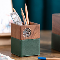 Solid wood pen holder Nordic women ins light luxury style Office desktop stationery storage box Wooden pen barrel pen holder