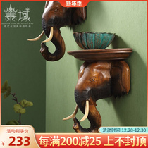 Thai spa massage shop wood carving pendant wall decoration elephant head wall hanging living room wall Southeast Asia wall decoration