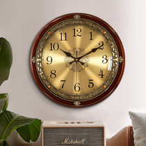 Solid wood wall clock Living room European household clock American light luxury Bedroom hanging watch Fashion atmospheric Quartz clock
