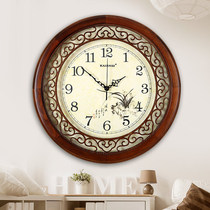 Large home clock solid wood round new Chinese clock wall clock living room Chinese style Zen simple fashion wall watch